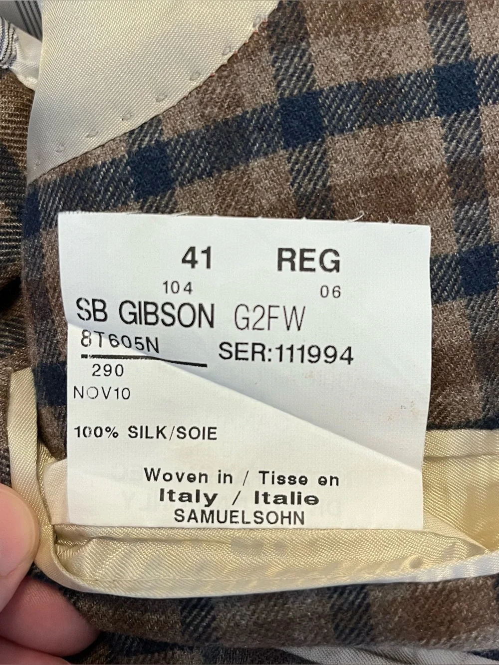 Samuelsohn Gibson Plaid Silk Sport Coat Blazer Mens 41 Reg Italy